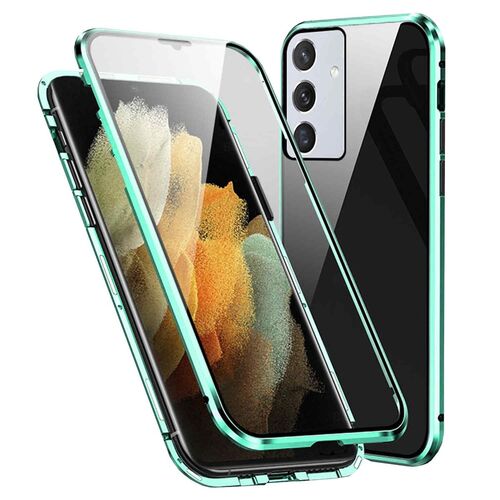 F�r Samsung Galaxy A35 Beidseitiger 360 Grad Magnet Glas H�lle Handy Tasche Bumper Gr�n