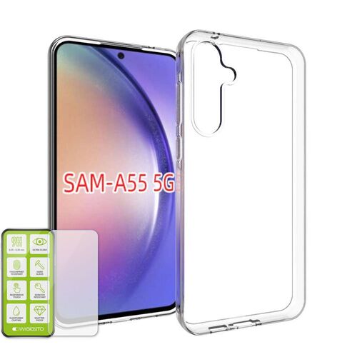 F�r Samsung Galaxy A55 Silikon TPU H�lle Transparent + H9 Hart Glas