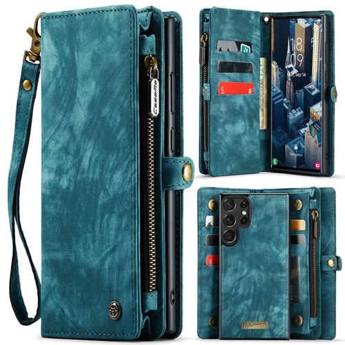 F�r Samsung Galaxy S24 Ultra CaseMe Kunstleder Multifunktion Zipper Wallet Tasche Blau