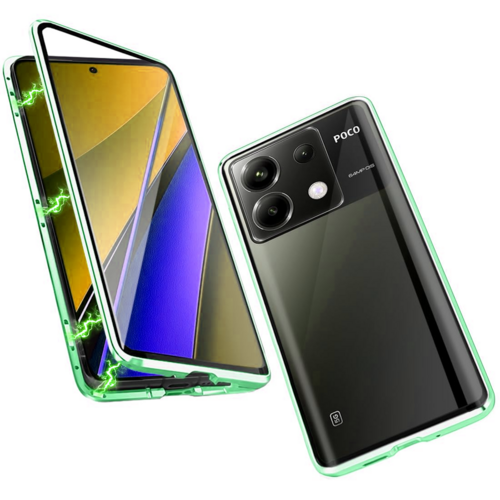 F�r Xiaomi Redmi Note 13 Beidseitiger 360 Grad Magnet Glas H�lle Handy Tasche Bumper Gr�n