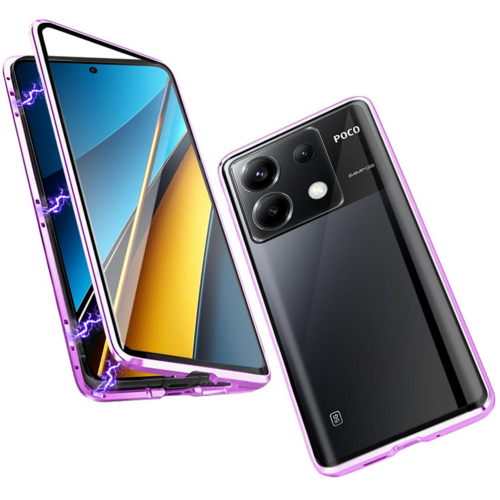 F�r Xiaomi Redmi Note 13 Beidseitiger 360 Grad Magnet Glas H�lle Handy Tasche Bumper Lila