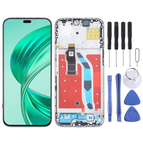 F�r Honor X8b Display Full LCD mit Rahmen Einheit Touch Ersatzteil Reparatur Silber