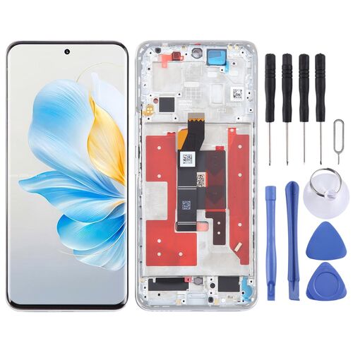 F�r Honor 100 Display Full LCD mit Rahmen Einheit Touch Ersatzteil Reparatur Silber