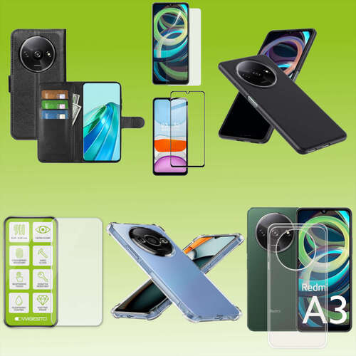 Fr Xiaomi Redmi A3 Cover Handy Tasche Etuis TPU Hart Glas Panzer Folie AUSWAHL