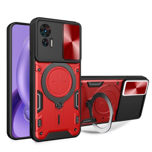 F�r Motorola Moto G84 5G Sliding Kamera TPU / PC Schutzh�lle Ring Halterung Rot