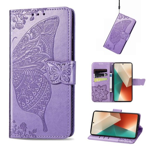 F�r Xiaomi Poco M6 Pro 4G / Redmi Note 13 Pro 4G Kunstleder Wallet Handy Tasche Schmetterling Design Schutz H�lle Hell-Lila