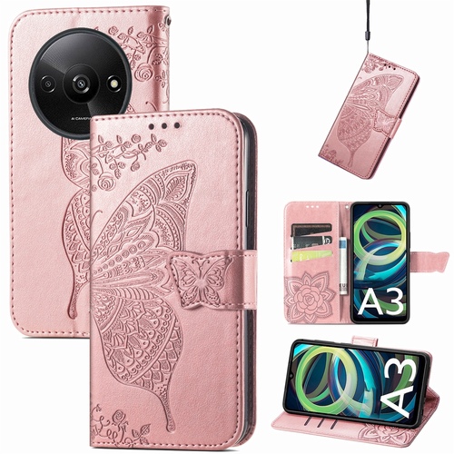 F�r Xiaomi Redmi A3 Kunstleder Wallet Handy Tasche Schmetterling Design H�lle Etuis Rosa