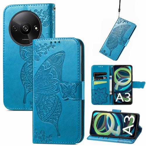 F�r Xiaomi Redmi A3 Kunstleder Wallet Handy Tasche Schmetterling Design H�lle Etuis Blau