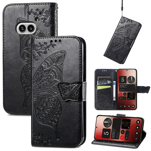 F�r Nothing Phone 2a / Plus Kunstleder Wallet Handy Tasche Schmetterling Design H�lle Etuis Schwarz