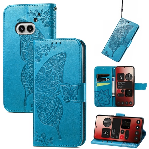 F�r Nothing Phone 2a / Plus Kunstleder Wallet Handy Tasche Schmetterling Design H�lle Etuis Blau