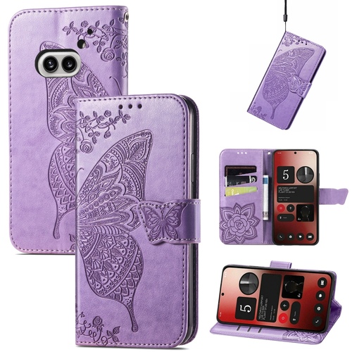 F�r Nothing Phone 2a / Plus Kunstleder Wallet Handy Tasche Schmetterling Design H�lle Etuis Hell-Lila