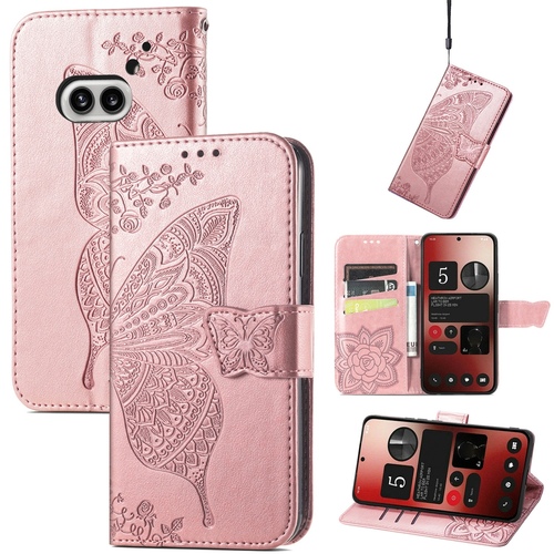 F�r Nothing Phone 2a / Plus Kunstleder Wallet Handy Tasche Schmetterling Design H�lle Etuis Rosa