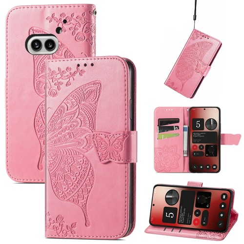 F�r Nothing Phone 2a / Plus Kunstleder Wallet Handy Tasche Schmetterling Design H�lle Etuis Pink