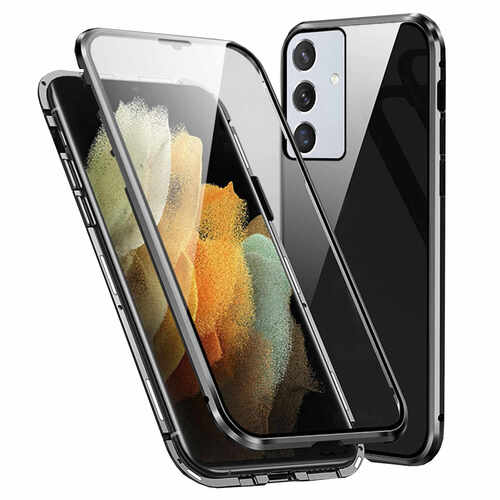 F�r Samsung Galaxy A55 Beidseitiger 360 Grad Magnet Glas H�lle Handy Tasche Bumper Schwarz