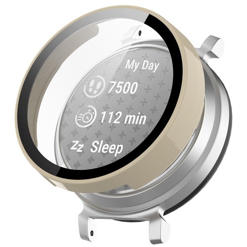 F�r Garmin Lily 2 Kunststoff PC Smart Watch H�lle + H9 Schutz Hart Glas Beige
