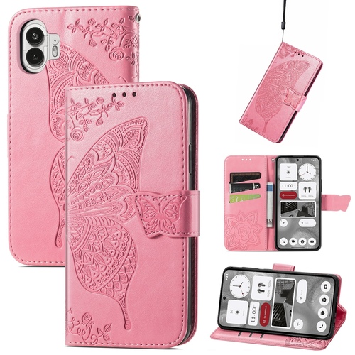 F�r Nothing Phone 2 Kunstleder Wallet Handy Tasche Schmetterling Design H�lle Etuis Pink