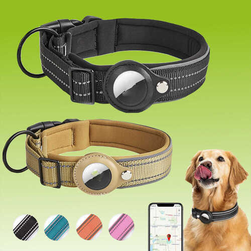 F�r Apple AirTag Nylon Reflektierendes Neopren Hundehalsband Gr��e S