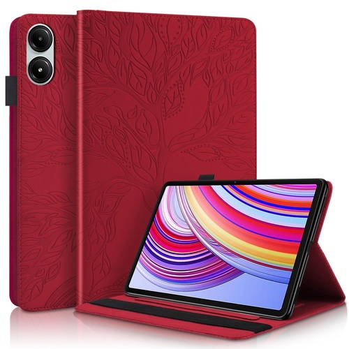 F�r Xiaomi Redmi Pad Pro 12.1 Zoll aufstellbare Baum Muster Kunstleder H�lle Tasche Case Rot