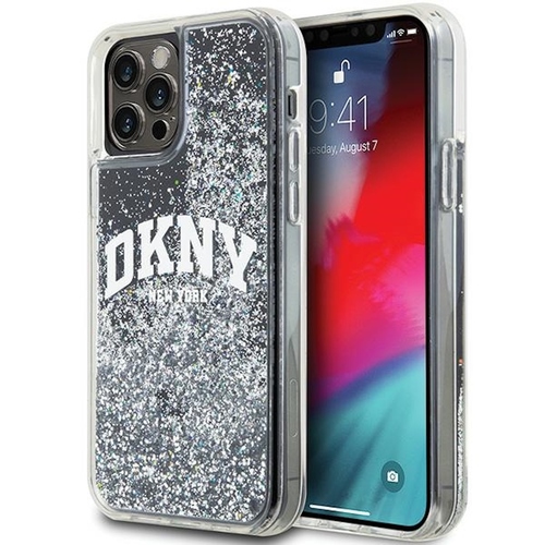 DKNY Liquid Glitter Big Logo Case f�r Apple iPhone 12 / 12 Pro Schwarz / Glitzer