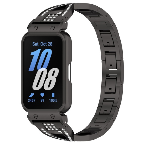 F�r Samsung Galaxy Fit 3 Edelstahl Diamant Design mit integriertem Geh�use Ersatz Armband Schwarz