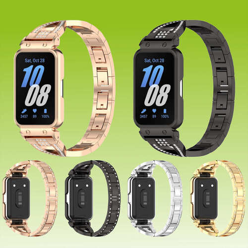 F�r Samsung Galaxy Fit 3 Edelstahl Diamant Design mit Geh�use Ersatz Arm Band