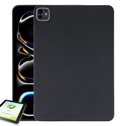 F�r Apple iPad Pro 13 2024 TPU Silikon Tablet H�lle Schwarz + H9 Glas