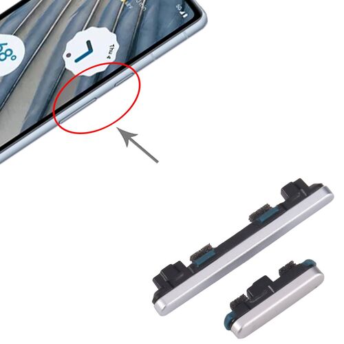 F�r Google Pixel 7a Power und Lautst�rke Tasten Button Ersatzteil Silber