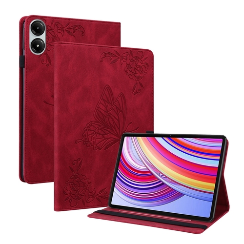 F�r Xiaomi Redmi Pad Pro 12.1 Schmetterling Kunstleder Tasche Rot