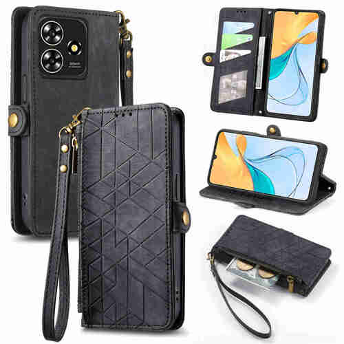 F�r ZTE Blade A73 4G Kunstleder Zipper Wallet Tasche mit Schlaufe Schutz H�lle Case Cover Schwarz