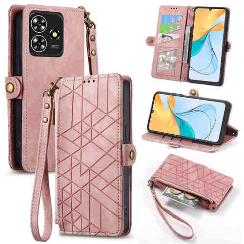 F�r ZTE Blade A73 4G Kunstleder Zipper Wallet Tasche mit Schlaufe Schutz H�lle Case Cover Rosa