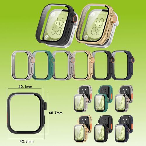 F�r Huawei Watch Fit 3 Kunststoff Smart Watch H�lle + H9 Schutz Hartglas