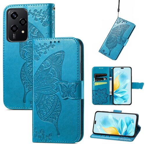 F�r Honor 200 Lite Kunstleder Wallet Tasche Schmetterling H�lle Blau