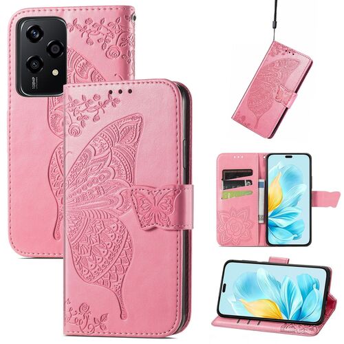 F�r Honor 200 Lite Kunstleder Wallet Tasche Schmetterling H�lle Pink