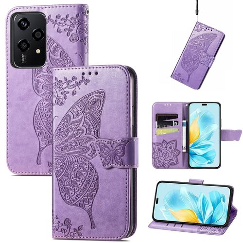 F�r Honor 200 Lite Kunstleder Wallet Schmetterling H�lle Hell-Lila