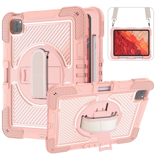 F�r Apple iPad Pro 11 2024 360 Grad Halte-Schlaufe H�lle Case Rosa