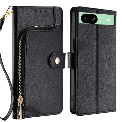 F�r Google Pixel 8a Kunstleder Multifunktion Wallet Tasche Schwarz