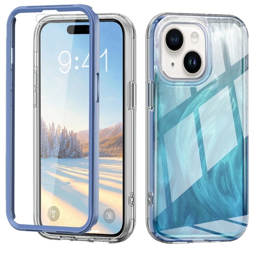 F�r Apple iPhone 15 Feder Design Bumper Hybrid TPU Schutz H�lle Blau