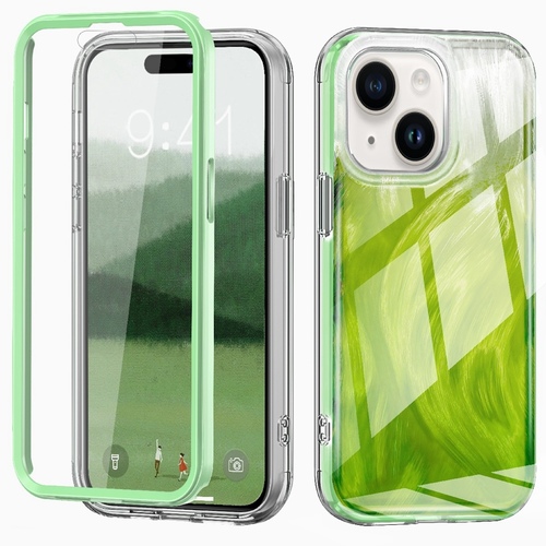 F�r Apple iPhone 15 Feder Design Bumper Hybrid TPU Schutz H�lle Gr�n