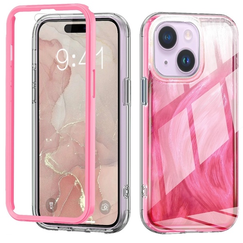 F�r Apple iPhone 15 Feder Design Bumper Hybrid TPU Schutz H�lle Rosa