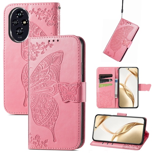 F�r Honor 200 Kunstleder Wallet Tasche Design Schmetterling H�lle Pink
