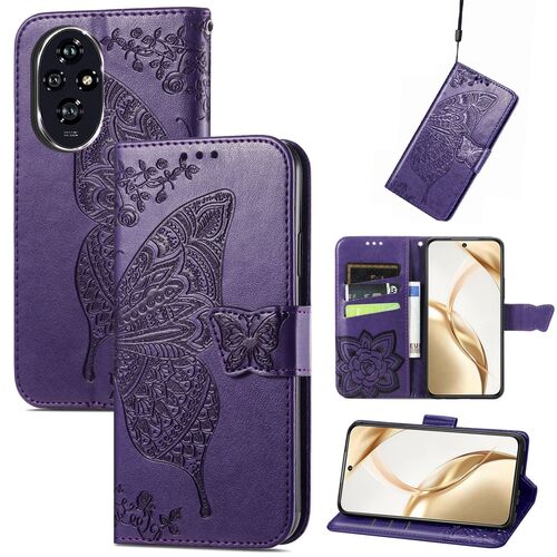 Fr Honor 200 Kunstleder Wallet Tasche Design Schmetterling Hlle Lila