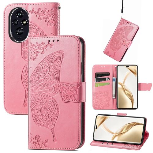 F�r Honor 200 Pro Kunstleder Wallet Tasche Design Schmetterling Pink