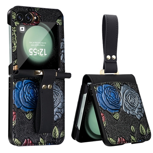 F�r Samsung Galaxy Z Flip5 Full Cover H�lle Handschlaufe + Schutz Glas