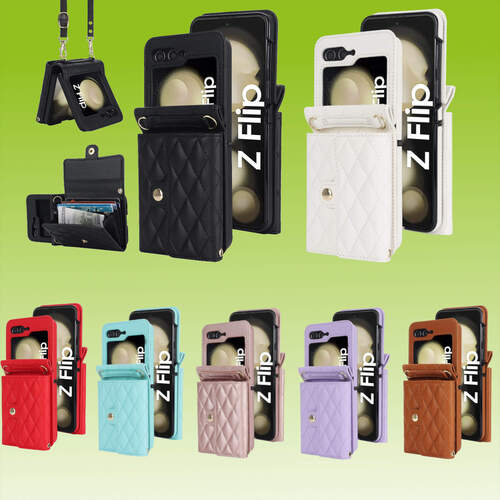 F�r Samsung Galaxy Z Flip7 FE / Flip6 5G Rhombic Textur Kunstleder Wallet H�lle