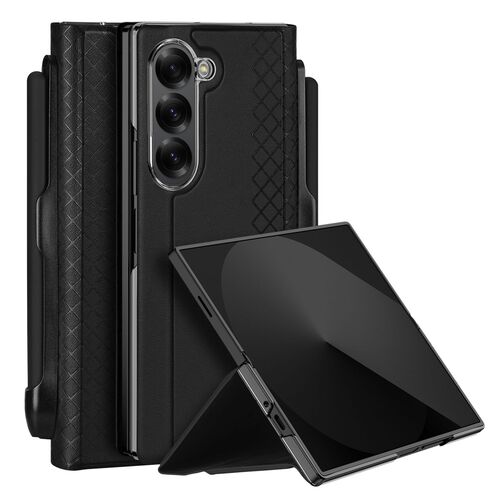 F�r Samsung Galaxy Z Fold6 Kunstleder / TPU H�lle Stifthalter Schwarz