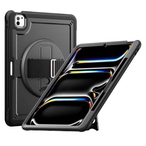 F�r Apple iPad Pro 13 2024 aufstellbar 360 Grad Rotation H�lle Schwarz