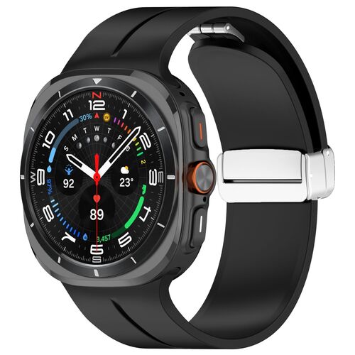 F�r Samsung Galaxy Watch Ultra 47mm Silikon Magnetisches Band Schwarz