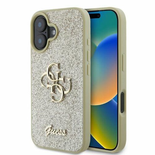 GUESS Apple iPhone 16 Fixed Glitter Big 4G Design Schutz H�lle Gold