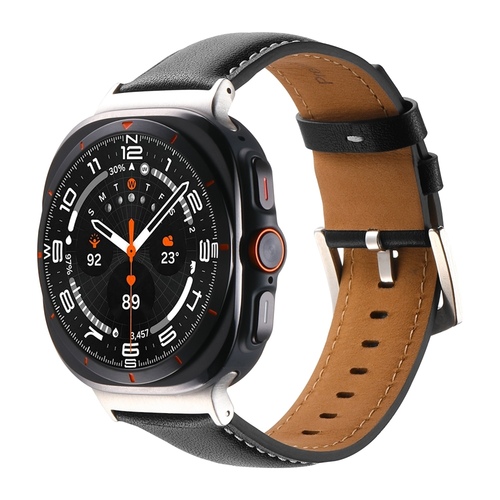 F�r Samsung Galaxy Watch Ultra 47mm hochwertiges Leder Armband Schwarz