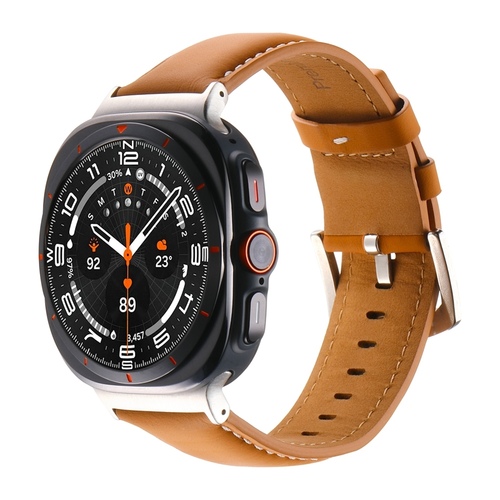 F�r Samsung Galaxy Watch Ultra 47mm hochwertiges Leder Armband Braun